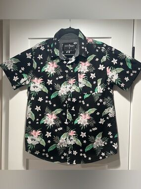 Eighth Avenue Floral Hawaiian Shirt Black Short Sleeve Mens M